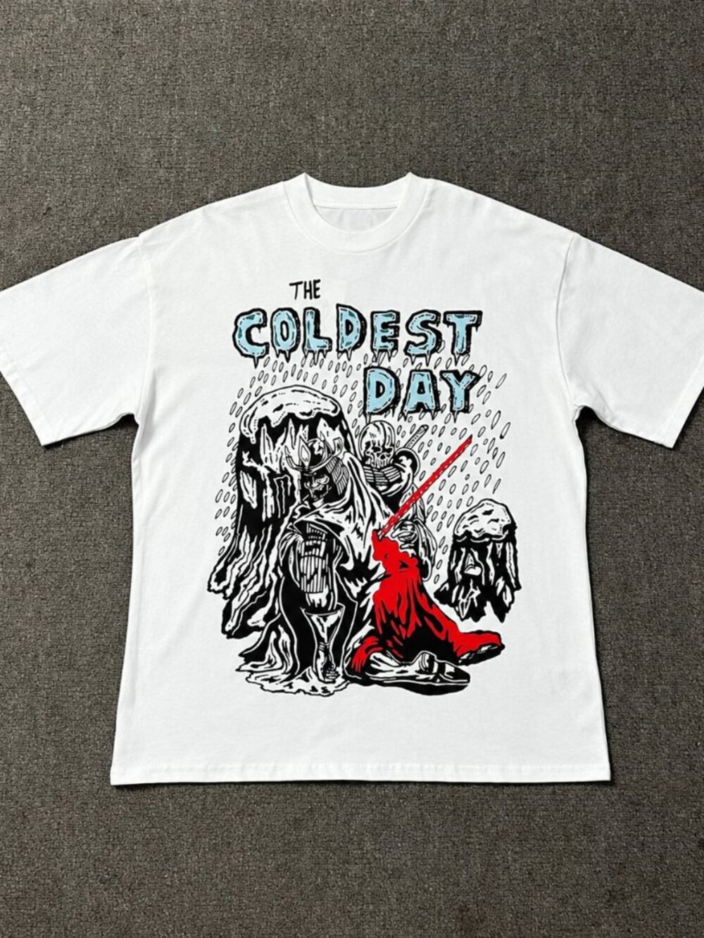 "The Coldest Day" Winter Skeleton Graphic Tee – White Dark Horror Snow T-Shirt